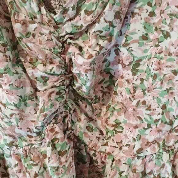 Japna Floral Boho Top Women L Flutter Sleeve Ruched V-Neck Blouse - Picture 4 of 9